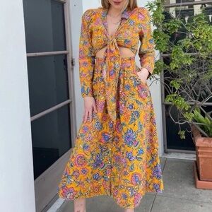 House of Harlow 1960 / Cheyna Orange Floral Dress Front Tie open front midi